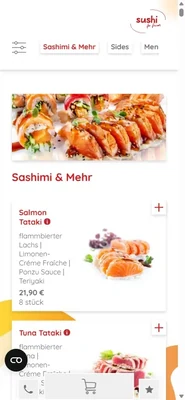 Mobiler Webshop von Sushi for Friends Hamburg auf einem Smartphone