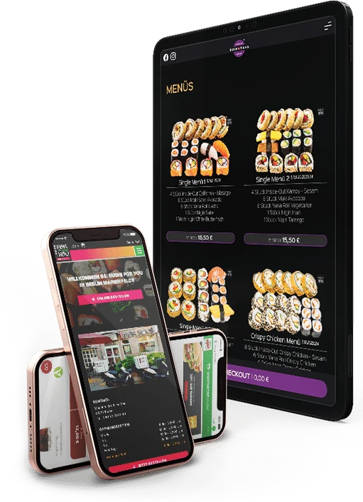 Webshop auf Monitor, Tablet und Smartphone im gleichen Auftritt